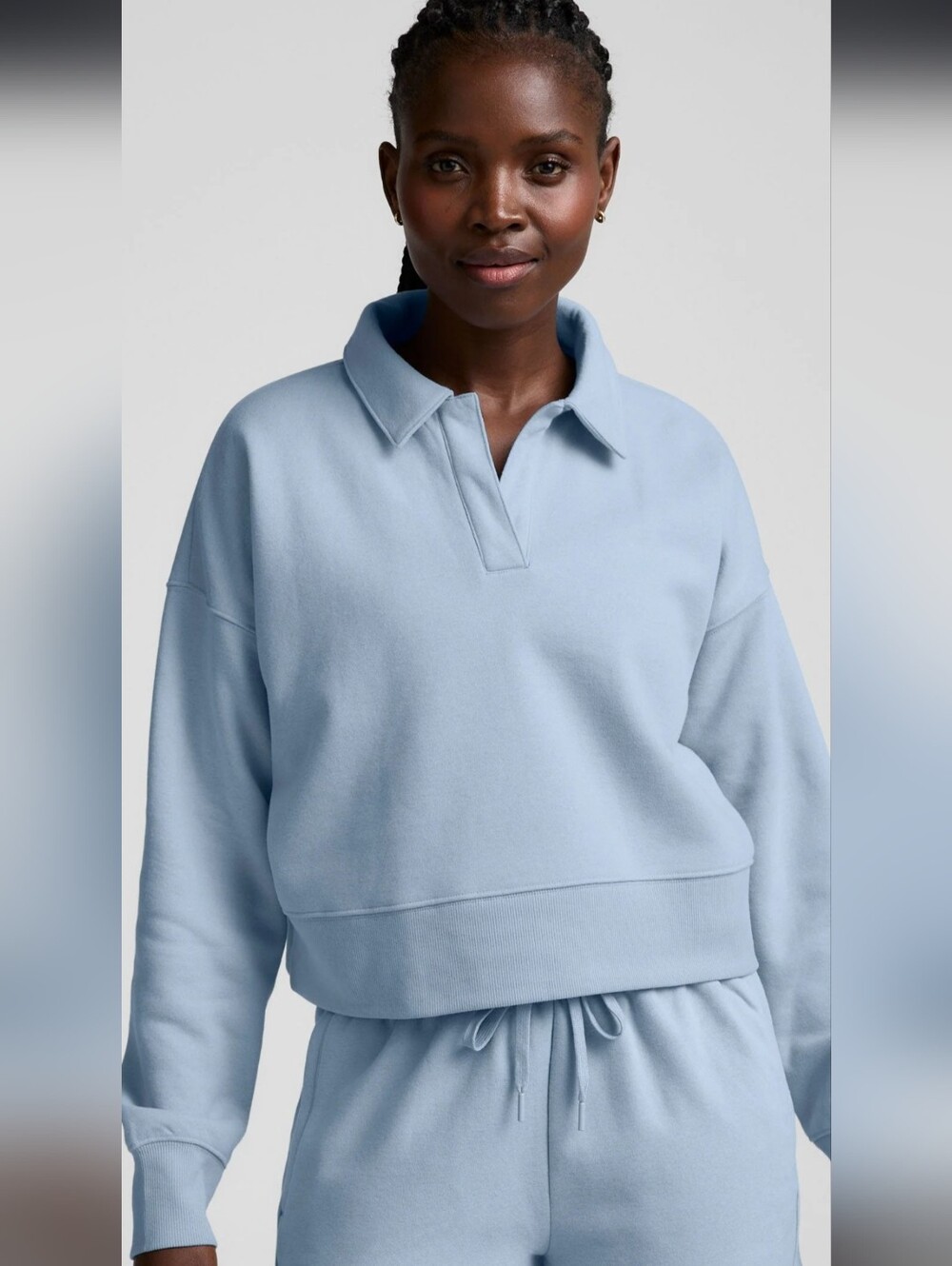 Abound Light Blue Collared Cropped Pullover Sweatshirt